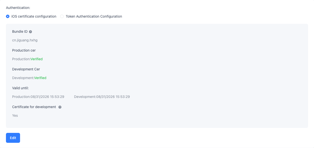 iOS certificate configuration